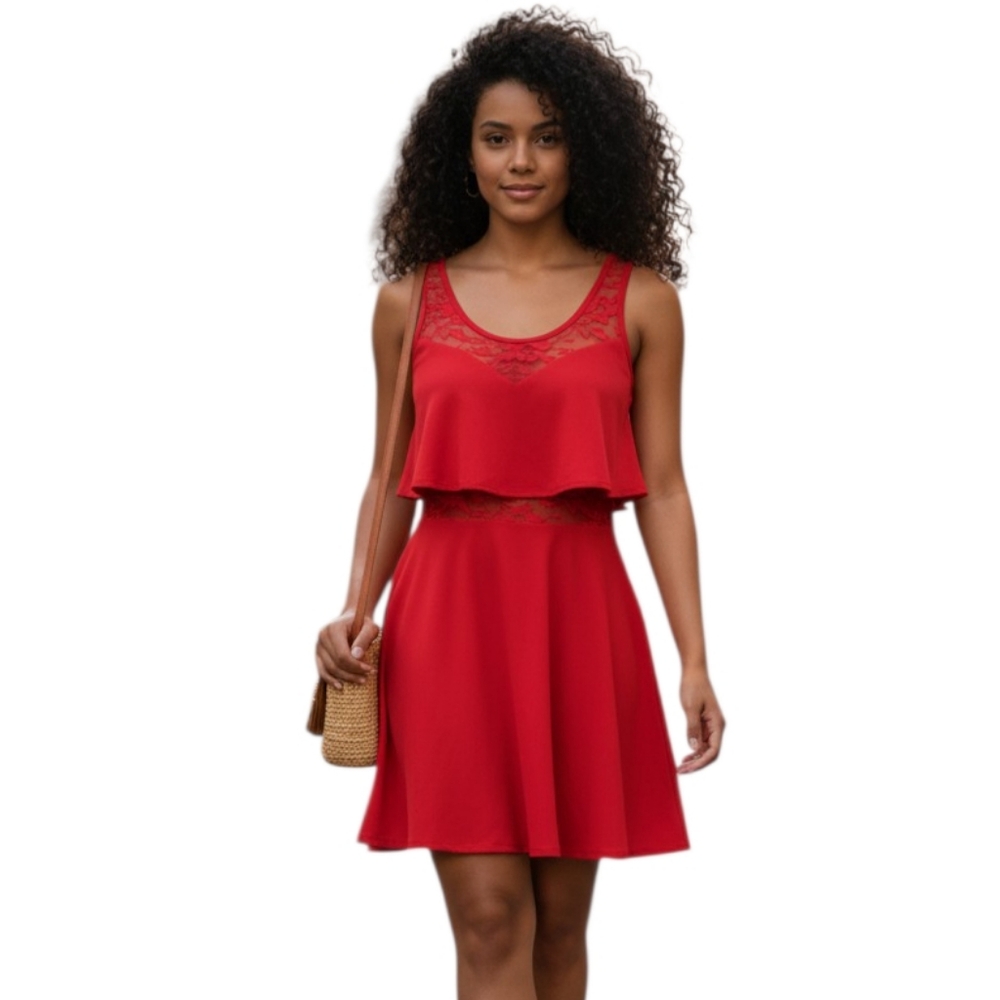 BELINDA RED LACE DRESS SZ.M EUC.